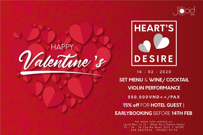 VALENTINE’S DAY – HEART’S DESIRE –Thông điệp yêu thương tại Jacid Bar